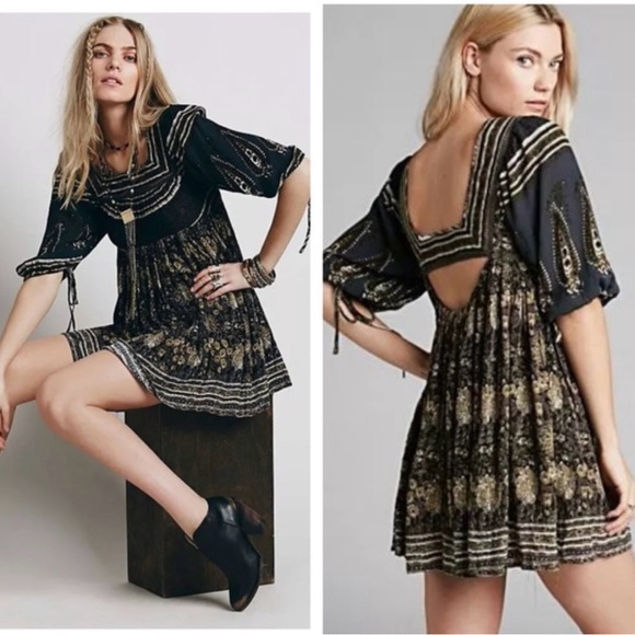♥️ NWT Free People Printed Bohemian Mini Dress - Picture 9 of 12